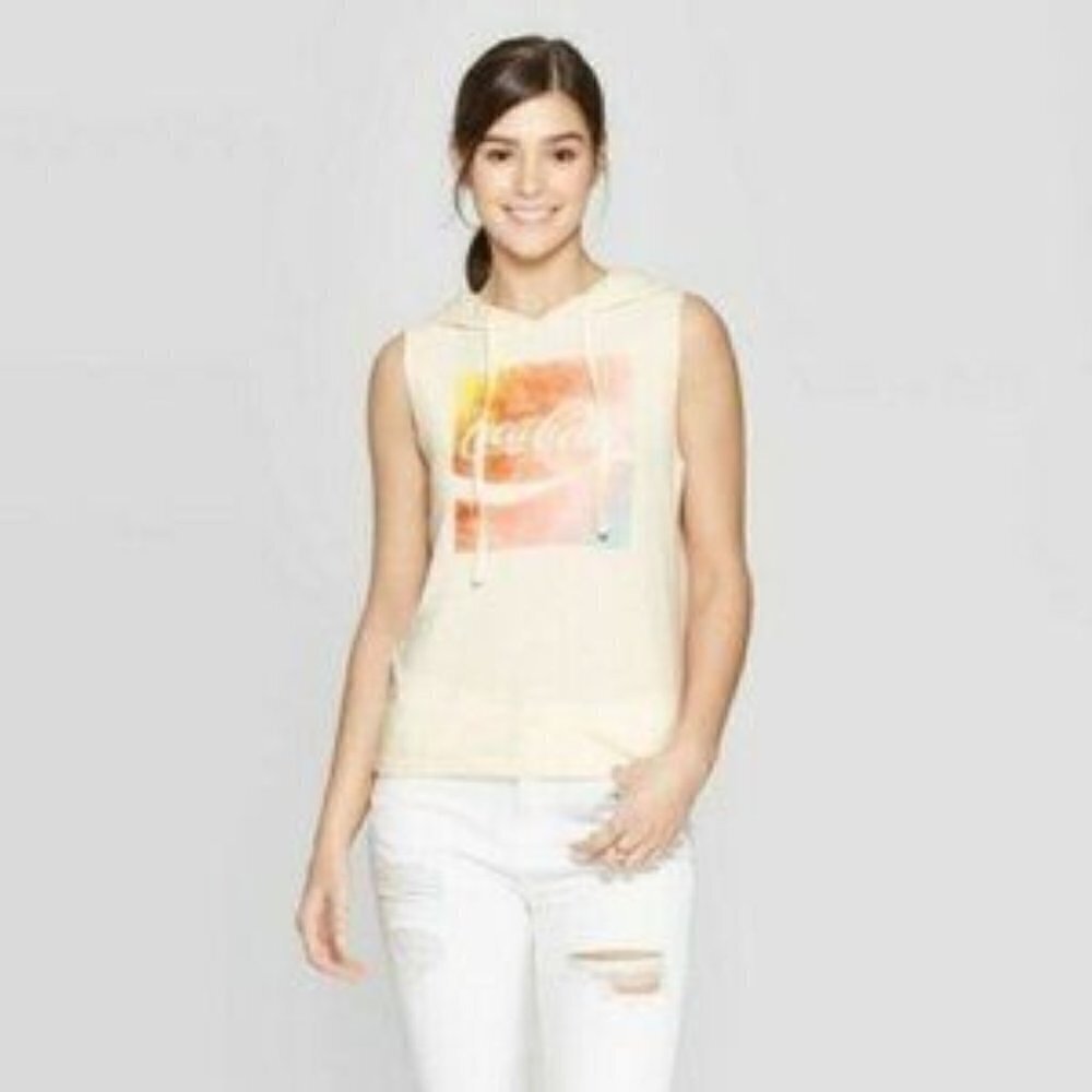 NWT Coca-Cola Graphic Pullover Sleeveless Hooded Top